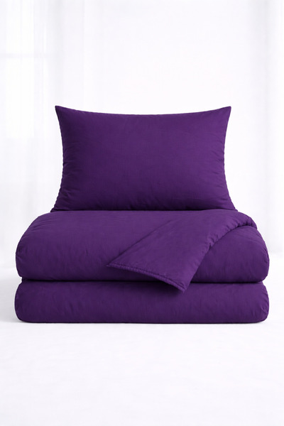 İQON Plain Duvet Cover+Pillowcase Set 100% Cotton Single Size Purple-Purple