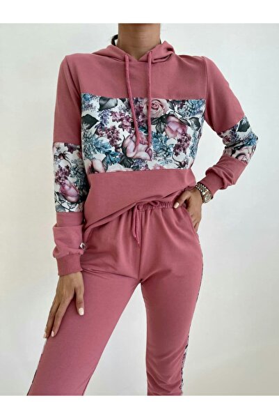 Fashionhaine.ro Women's Hooded with Floral Inserts – Rose Model