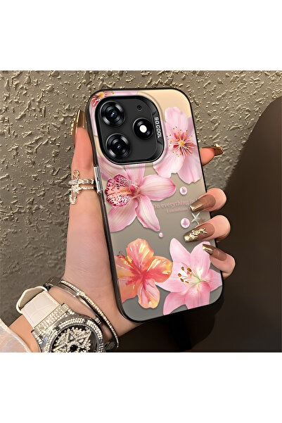 Tecno Spark 10 Pro Compatible Flower Pattern Matte Glossy Surface Impact Protection Colorful Silver Case