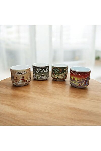 sedoshhomevision Set of 4 Porcelain Christmas Themed Mug Set Without Lid 250 ml