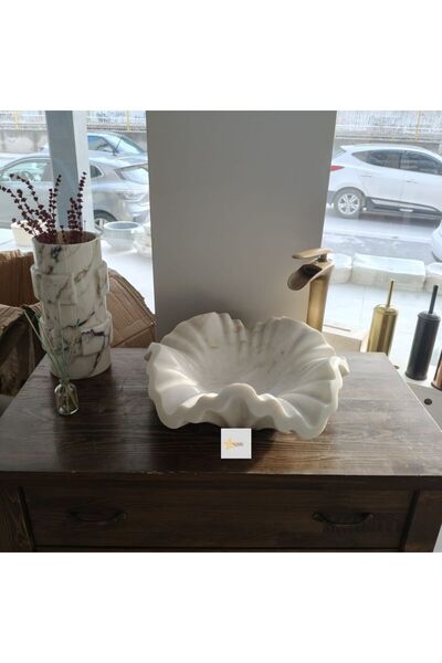 STARMARBLE Beyaz Mermer Çiçek Desenli Modern Lavabo