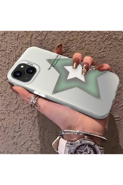 ucuc حافظة فضية اللون متوافقة مع هاتف iPhone 13/14، مزودة بنمط نجمة وسطح لامع غير لامع للحماية من الصدمات