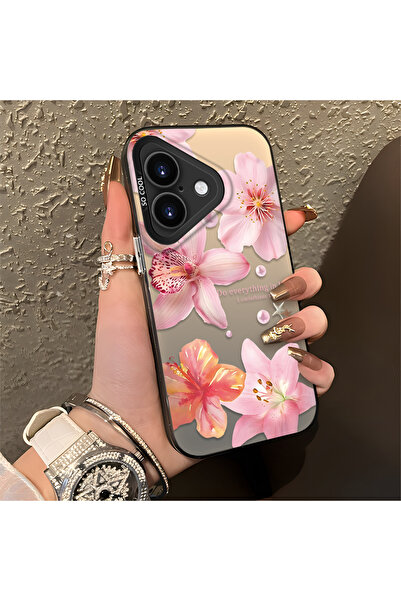 ucuc غطاء حماية ملون فضي لهاتف آيفون 16 بنمط زهور وسطح لامع مطفي مع حماية ضد ...