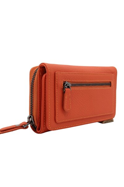 Meskanto Lidya Genuine Leather Women's Wallet with Zipper and Multiple Compar...