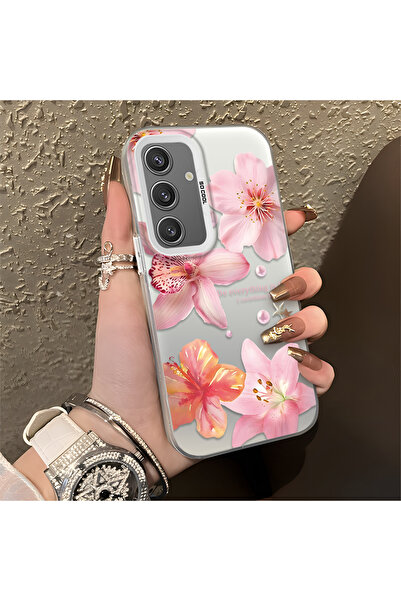 ucuc حافظة فضية اللون متوافقة مع هاتف سامسونج جالاكسي S24، ذات نمط زهور وسطح ...