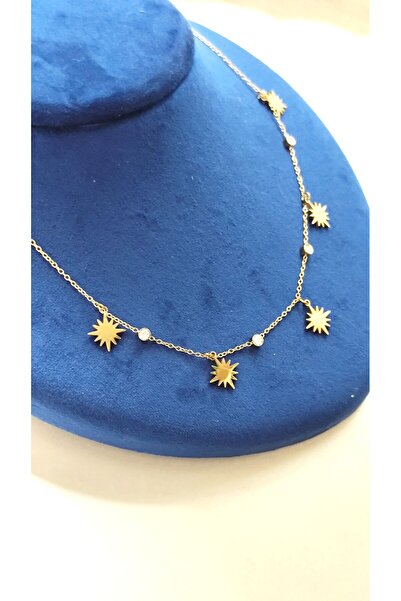 DİAVENTA TAKI VE AKSESUAR 316L Steel Polar Star Zircon Stone Necklace Gold St...