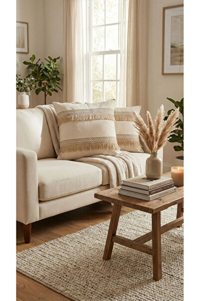 by ballı biocotton Husă de pernă cu franjuri naturale 45x45 cu fermoar ascuns...