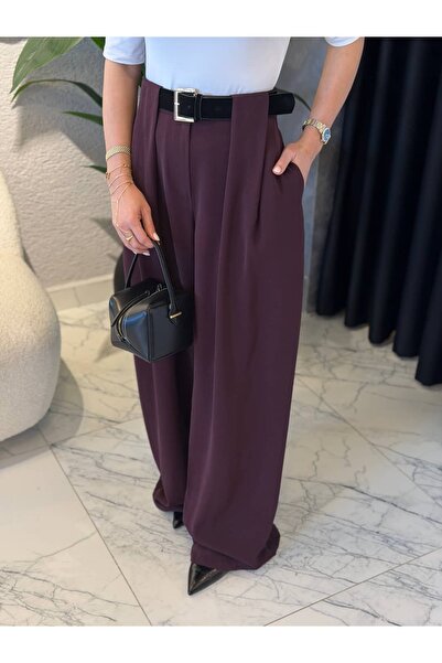 By Merve Darende حزام عالي الخصر بريميوم بنطلون واسع الأرجل