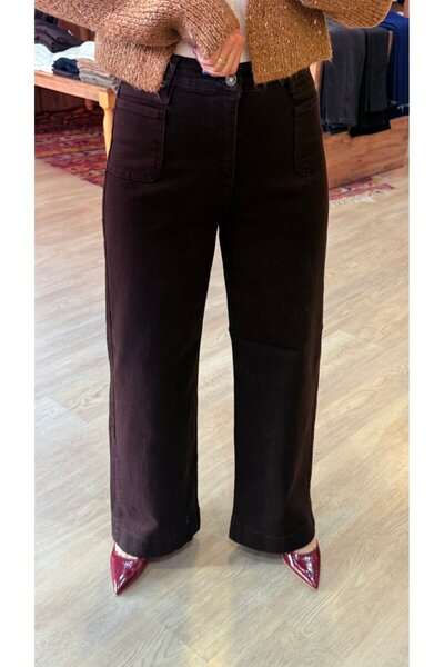 EYYE BUTİK Üst Cepli Kot Pantolon Koyu Kahve