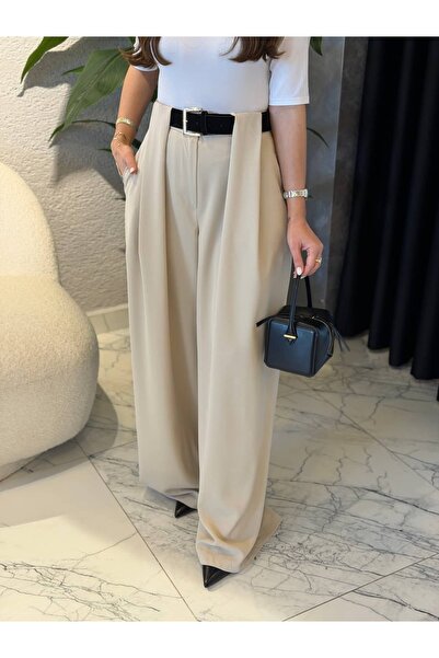 By Merve Darende Kemerli Yüksek Bel Premium Palazzo Pantolon