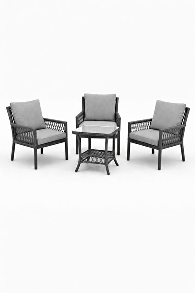 Çavdar Group Oslo Raddan 1+1+1 Bistro Set Minderli 3 Kişilik Raddan Oturma Gr...