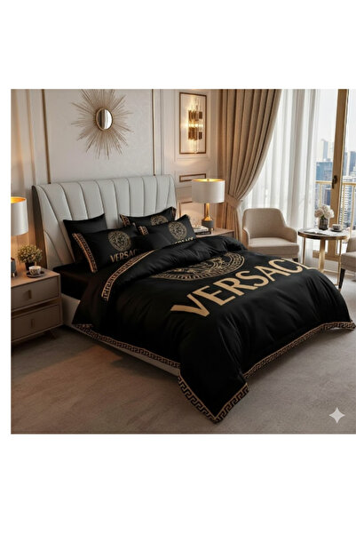 LAOBAN طقم ملاءات سرير 6 قطع من القطن، أسود، مقاس كينج