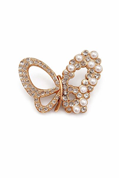OEM Broșă fluture 5x4 cm, finisaj auriu cu perle și pietre, cadou elegant de ...