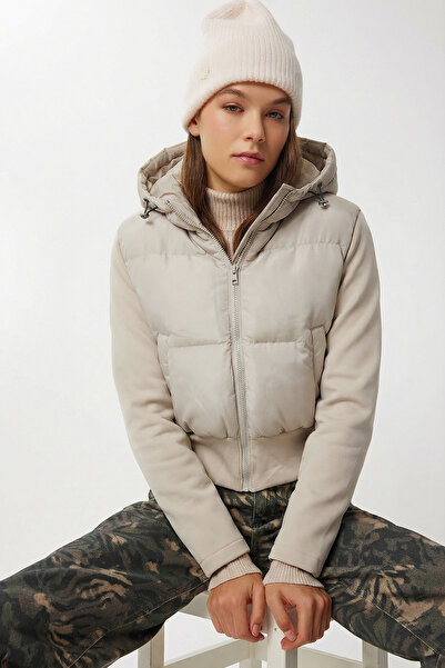 Lovelyİstanbul Water and Wind Resistant Hooded Inflatable Coat Lnt0021 Stone