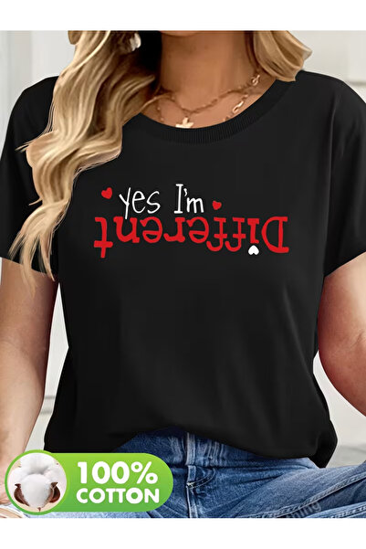 İSMTEXS Unisex Sports Style Yes I'M Different Printed Detail Short Sleeve T-S...