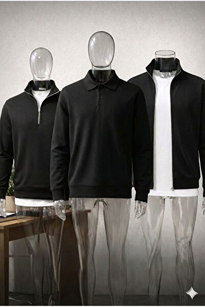 pamuna Erkek 3’lü Sweatshirt Kombini – Fermuarlı, Polo Yaka ve Yarım Fermuar ...