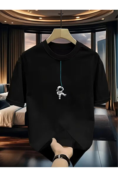 İSMTEXS Unisex Sports Style Astronaut Print Detailed Short Sleeve T-Shirt