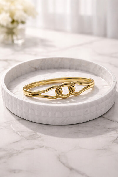 Bidüğüm Gold Color Knot Figured Steel Handcuff Bracelet