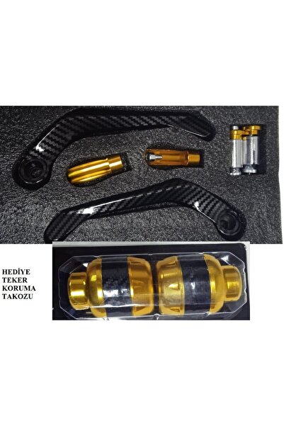 Çelik Motosiklet Manet Koruma karbon desenli sARI Renk + TEKER TAKOZ KORUMA SARI