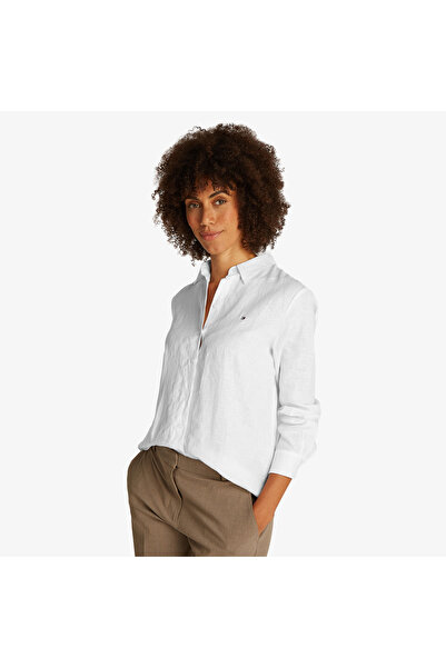 Tommy Hilfiger Ess Linen Relaxed Kadın Beyaz T-Shirt