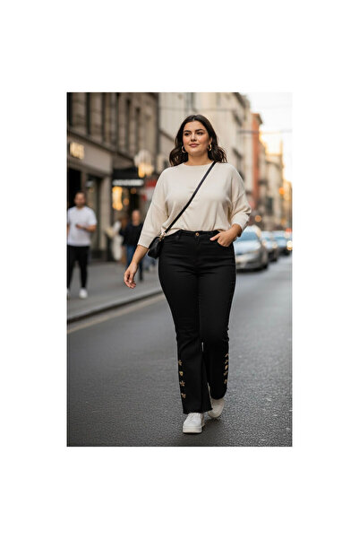 ZDN JEANS BATTAL Paçası İşlemeli Likralı Pantolon