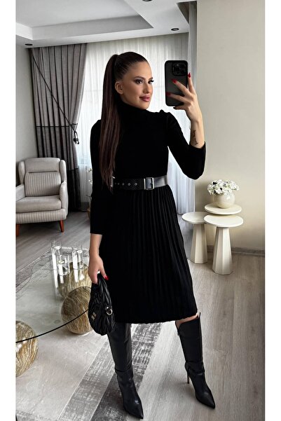 Miasista Midiboy Balıkçı Kemerli Triko Elbise