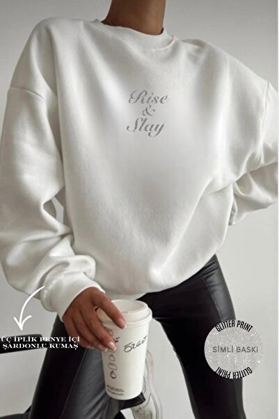 NO 601 Blancă pentru femei supradimensionat Loose Crew Neck Rise Sim cu impri...