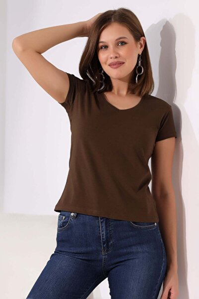 ModaPlaza Women's V-Neck Short Sleeve T-shirt 101by010006