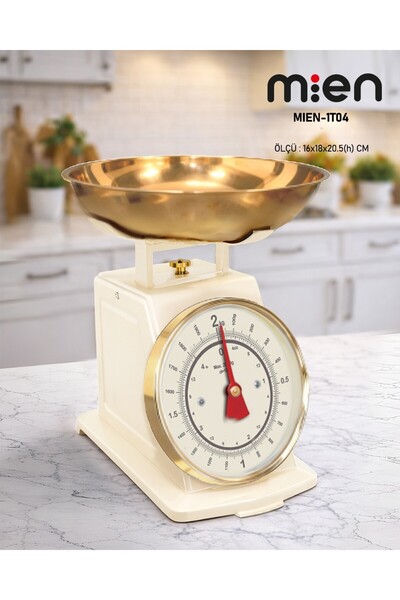 MİEN Krem Gold Detaylı Retro Mutfak Terazisi