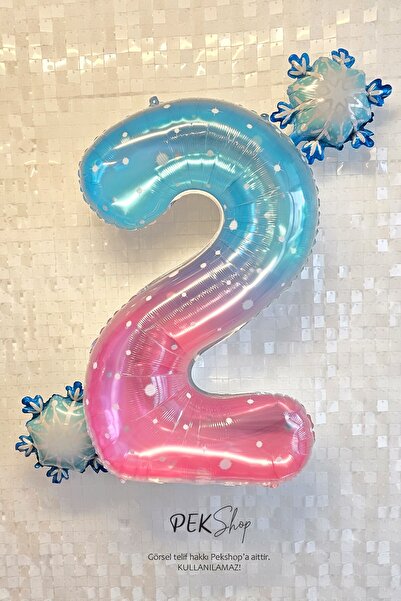 PEKSHOP مجموعة بالونات عيد ميلاد فروزن مع ندف الثلج لعمر سنتين