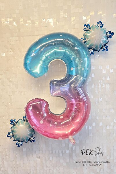 PEKSHOP 3 Yaş Kar Taneli Frozen 3 Yaş Doğum Günü Balon Seti