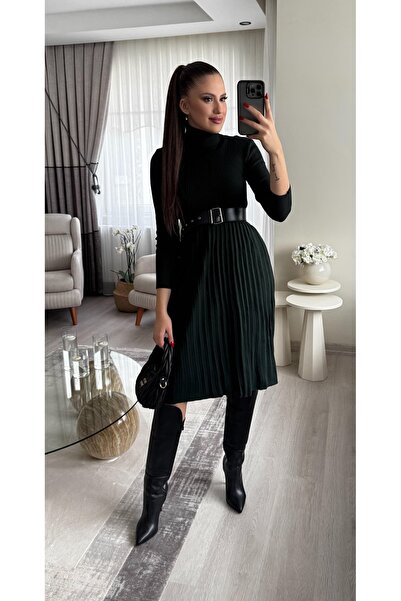 Miasista Midiboy Balıkçı Kemerli Triko Elbise