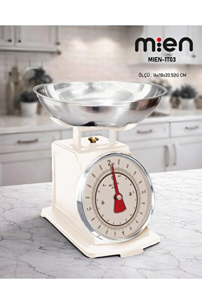 MİEN Krem Gümüş Detaylı Retro Mutfak Terazisi