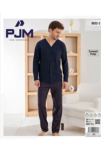 PJM Men's Buttoned Compact Combed Cotton Long Sleeve Pajama Set