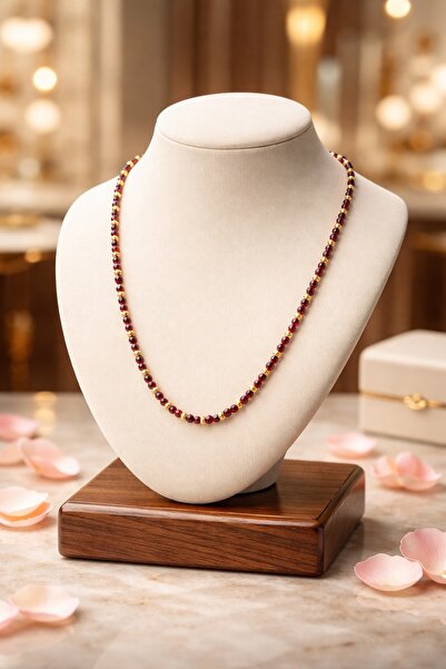 Utku Kuyumculuk 22 AYAR KRİSTAL YAKUT RENGİ ÖZEL TASARIM DORİKALI ALTIN KOLYE