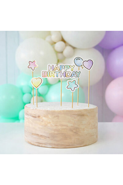 partince -Happy Birthday Cake Decoration – Macaron Colored Heart & Star Cake ...