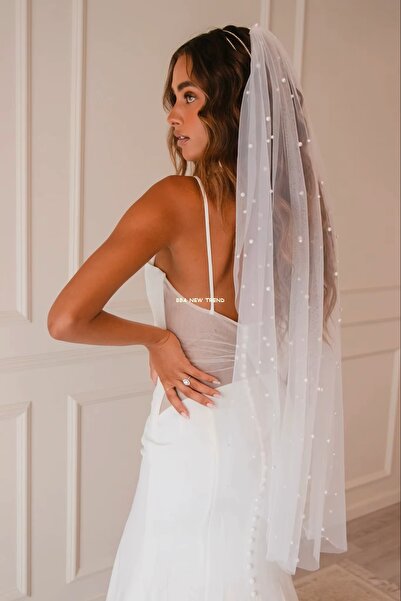 BBA TULLE STORE 80cm Beaded Veil, Wedding Veil with Clasp Bridal Veil 80cm Pe...