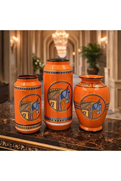 Generic Luxury Orange Ceramic Vase Set with Heritage Artistic Design