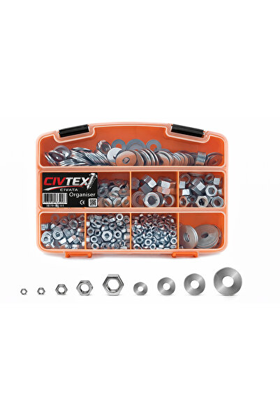 Civtex 681 Parça 9 Çeşit Somun ve Pul Seti – DIN 934, Organizer Kutulu