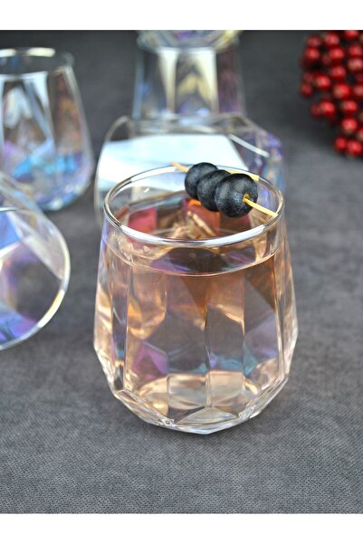 Qualitev 2 Pieces Hologram Glass Cup Soft Drink Water Cup 330 ml - Dıamond Ho...