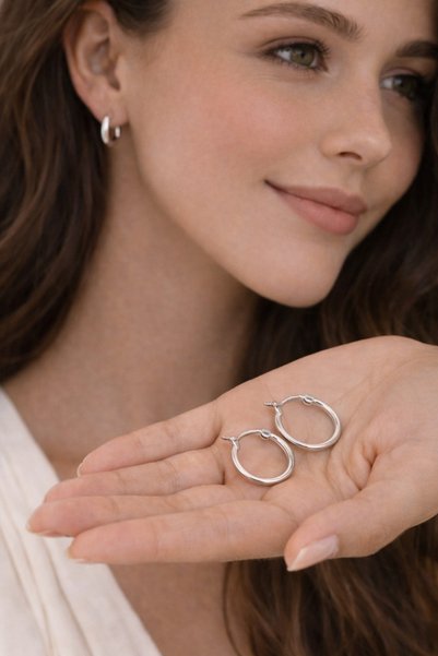 Arvital Stainless Steel 12 mm Hoop Earrings – Minimal Chic Women's Earrings (Silver / Gold)