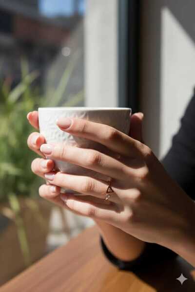 Papatya Silver 925 Ayar Tektaş Üçgen Yüzük.rose.gold.rodaj