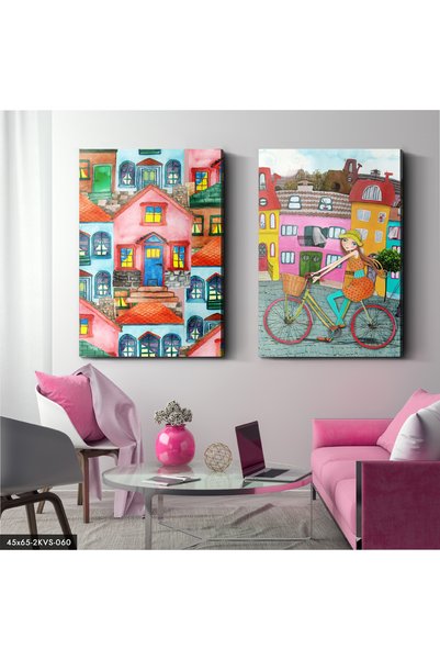 Evinemoda Girl on a Bicycle 2 Piece Canvas - Canvas Painting