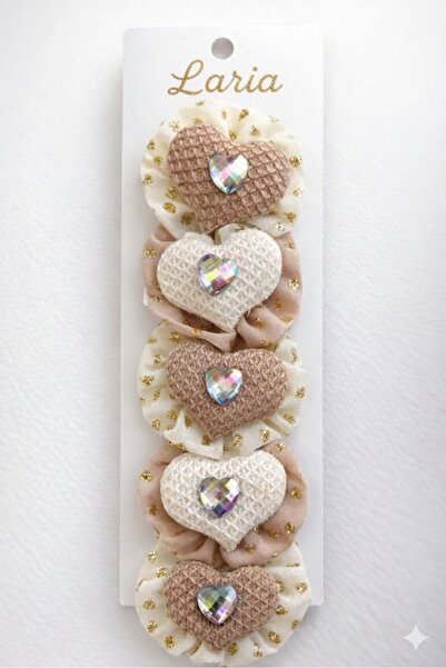 Laria Kalp Detaylı Simli 5'Li Kız Bebek Çocuk Saç Toka Klipsli