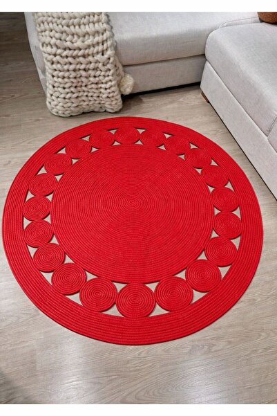 MaVaux Cookie Yuvarlak Jüt Hasırlı El Örgüsü Kilim Halı