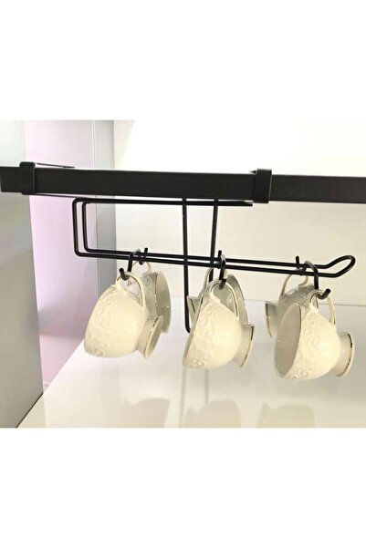 Mikasso Beyaz 6 Kancalı Raf Altı Mat Siyah Kupa Fincan Askılığı | Fincan Bard...