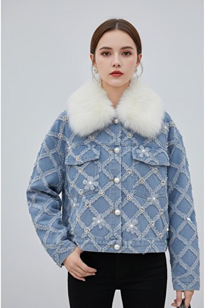 Rabiossa Women's Pearl-Embellished Denim Jacket