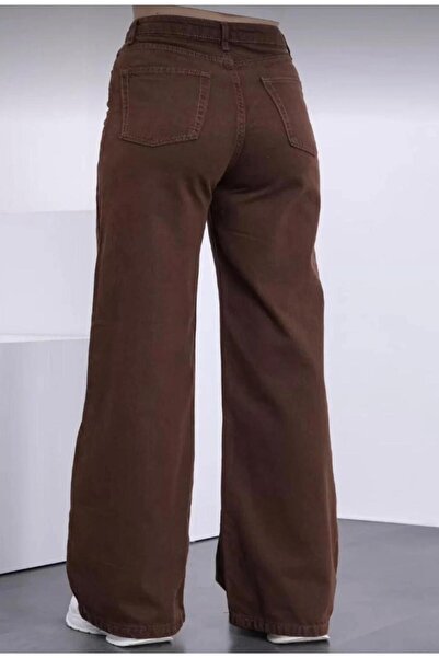 ON KLEEM بنطلون جينز ليكرا عالي الخصر للنساء باللون البني للموسم الجديد