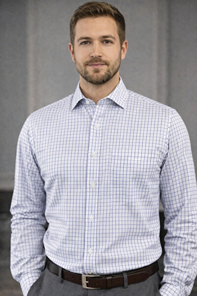 COLVIS MAN Classic Long Sleeve Blue Checkered Office Style Men's Shirt with P...