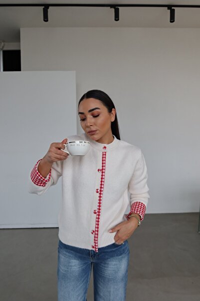 Özge Özgenç Plaid Detailed Knitwear Cardigan